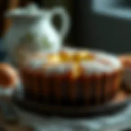 A moist and fluffy cake baked in a borcam dish.