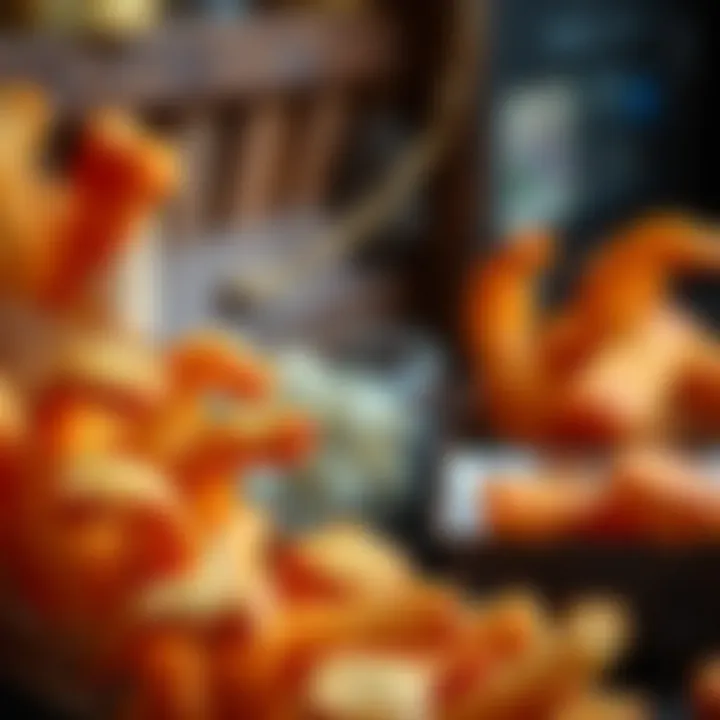 A close-up shot of crispy air-fried snacks, highlighting their texture and appeal.