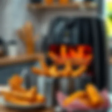 Airfryer in action with snacks