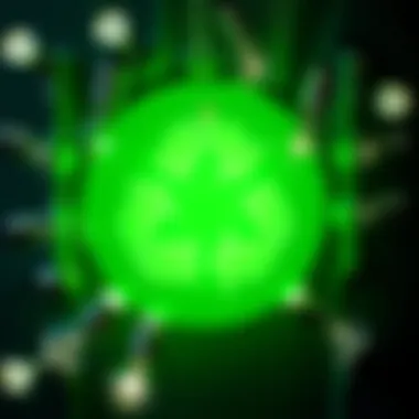 A recycling symbol with light bulbs arranged around it