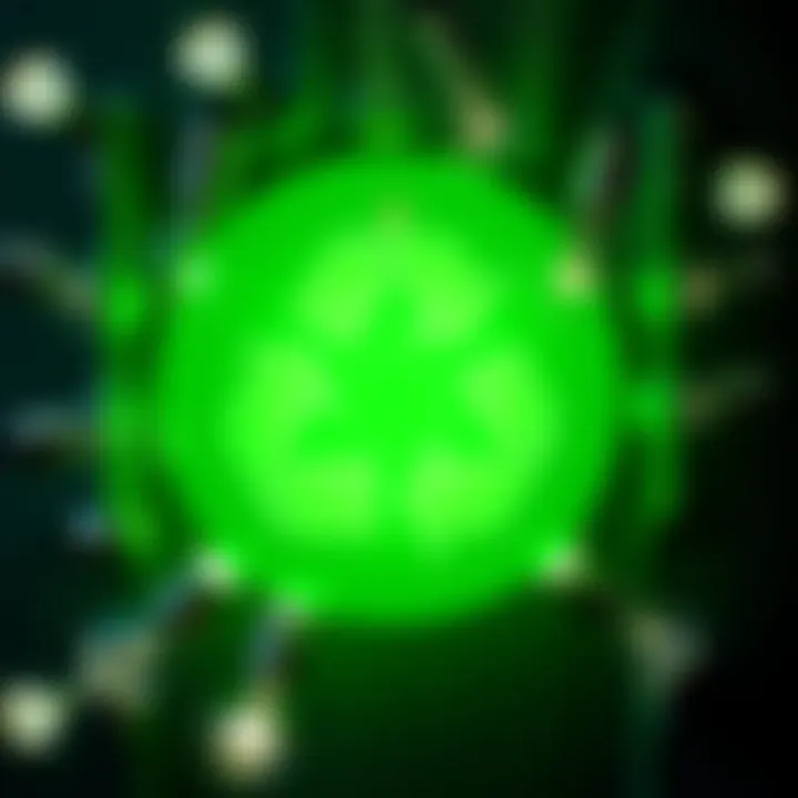 A recycling symbol with light bulbs arranged around it