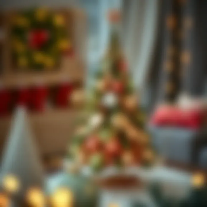 An artistic Christmas tree crafted from paper and fabric