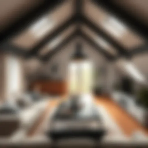 Stylish attic design with modern furniture