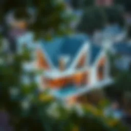 Aerial view of a modern attic house showcasing innovative architectural design.