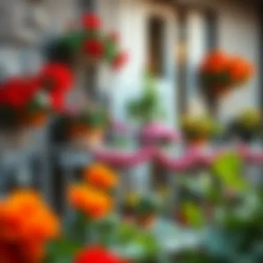 Stylish balcony design featuring various flower types