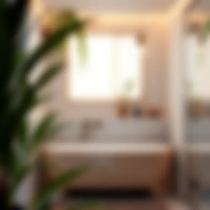 Serene Bathroom Ambiance Serene bathroom ambiance with lighting and greenery