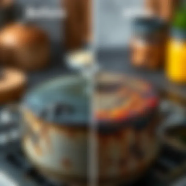 Transformation of a Burnt Pot after Cleaning A before and after comparison of a cleaned pot