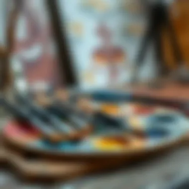 Artistic Palette with Brushes Palette with oil paints and brushes