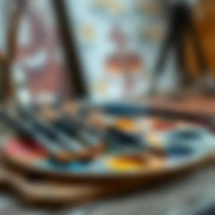 Artistic Palette with Brushes Palette with oil paints and brushes