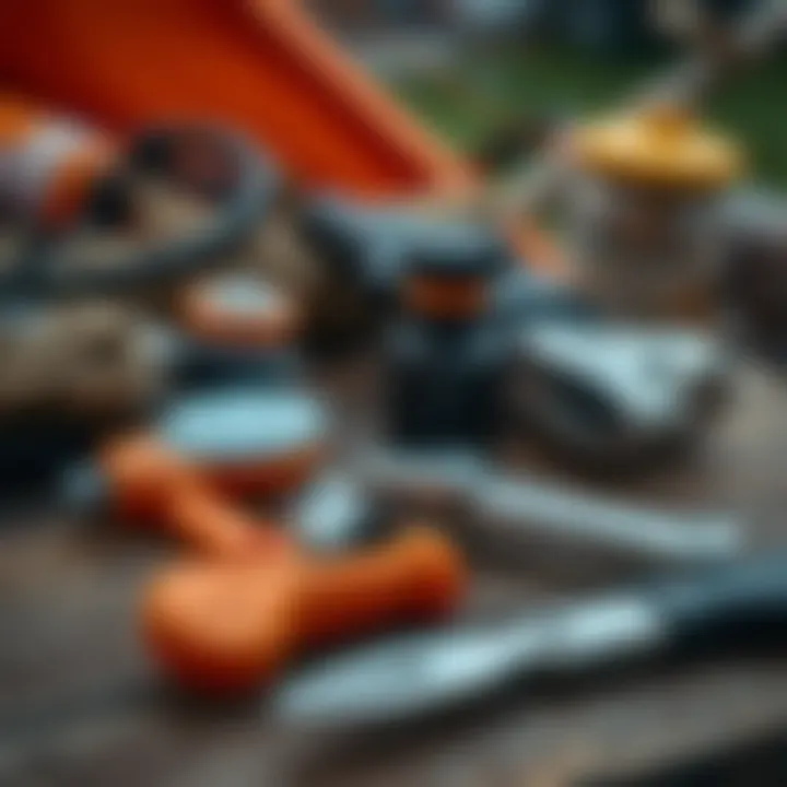 Essential Maintenance Tips for Your Camping Gear Camping gear maintenance tools on a wooden surface