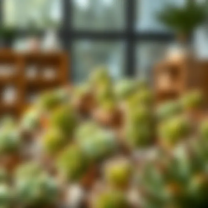 Elegant Indoor Display of Pine Succulents An arrangement of pine succulents in a stylish indoor setting.