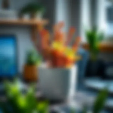 Charming Addition to a Modern Workspace A vibrant pine succulent pot adding charm to a modern workspace.