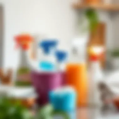 Effective Cleaning Supplies for Pots A collection of household cleaning supplies arranged on a countertop