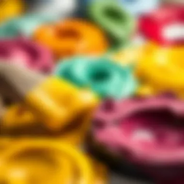 A close-up of paint mixing to create new shades and tones