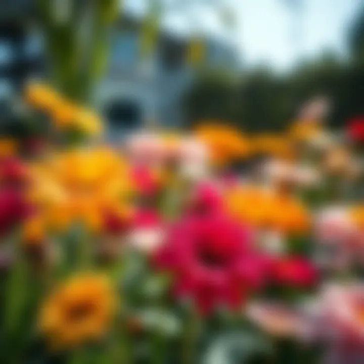 Close-up of various colorful flowers thriving in sunlight