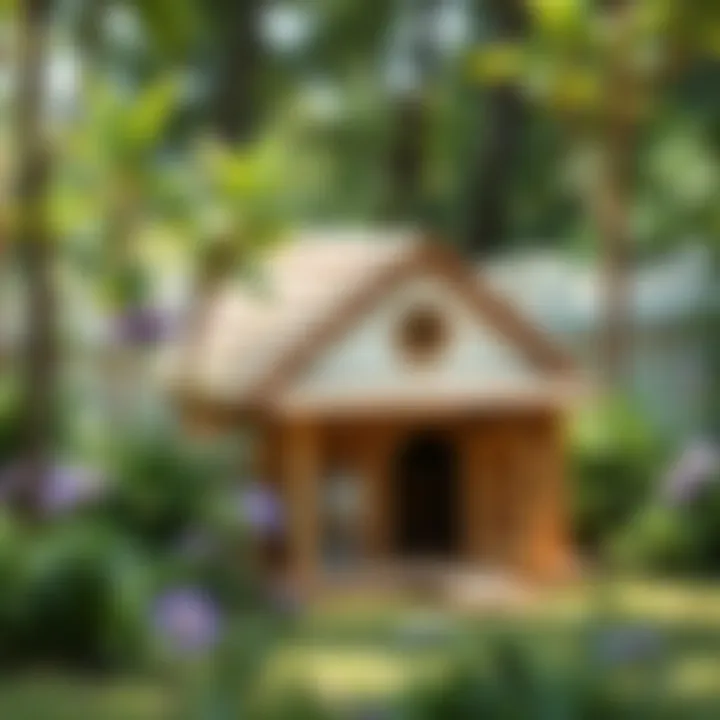 Finished cat house nestled in a garden setting