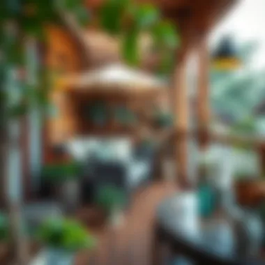 Cozy balcony with wooden flooring and plants