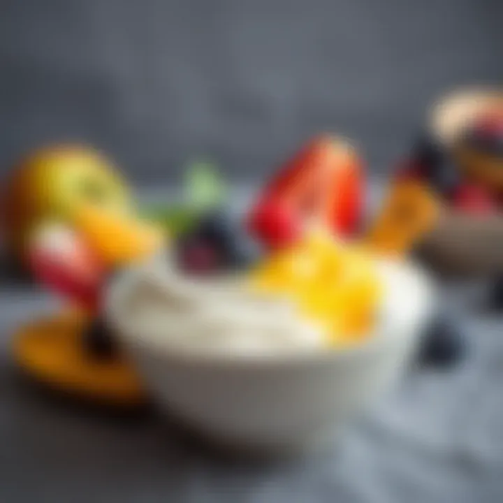 Delightful Yogurt with Fresh Fruits A bowl of creamy yogurt with fresh fruits