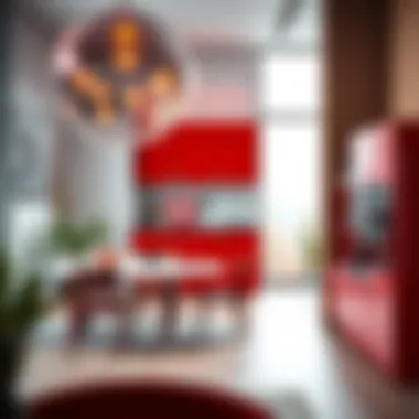 Bold red cabinet adding vibrancy to a modern setting