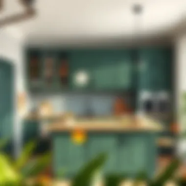 Earthy green cabinet blending with nature-inspired decor