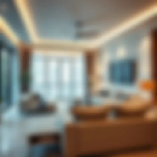 Stylish double living room with modern furniture