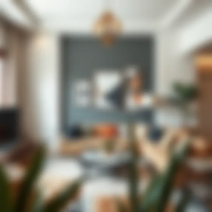 Stylish living room featuring unique wall paint designs and decor