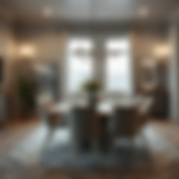 Chic Gray Dining Area A dining area adorned with gray tones and elegant accessories.