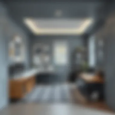 Modern Gray Office Environment Stylish office space with gray paint and modern furniture.