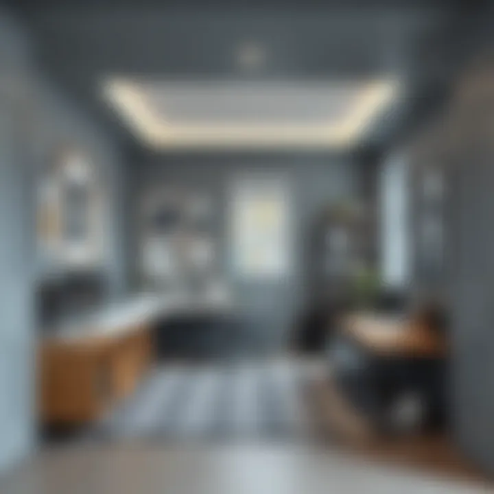 Modern Gray Office Environment Stylish office space with gray paint and modern furniture.