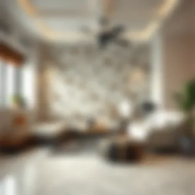 Stylish living space featuring wall tiles on the floor