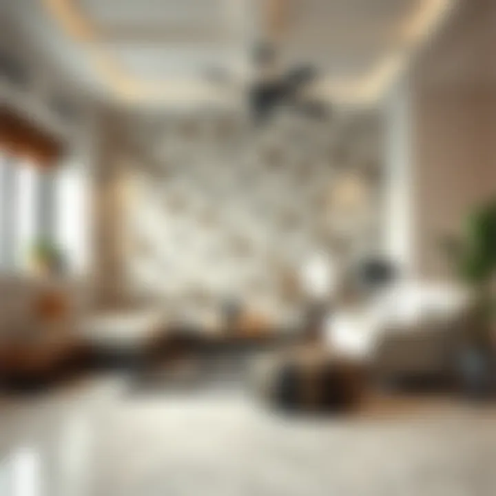 Stylish living space featuring wall tiles on the floor