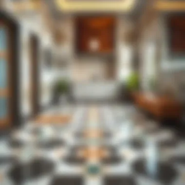 Creative application of wall tiles as flooring in a unique pattern