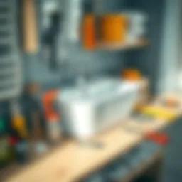 Essential tools laid out for wall-mounted sink installation