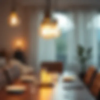 An elegant dining setup illuminated by LED filament bulbs