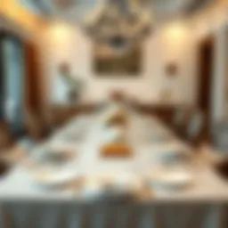 Elegant twelve-person dining table setting