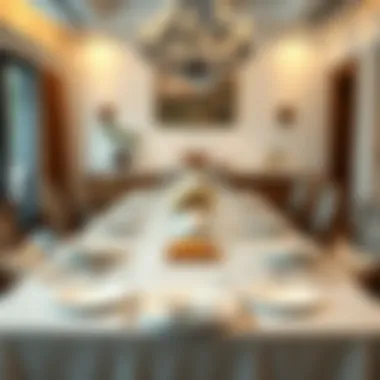 Sophisticated Dining Arrangement Elegant twelve-person dining table setting