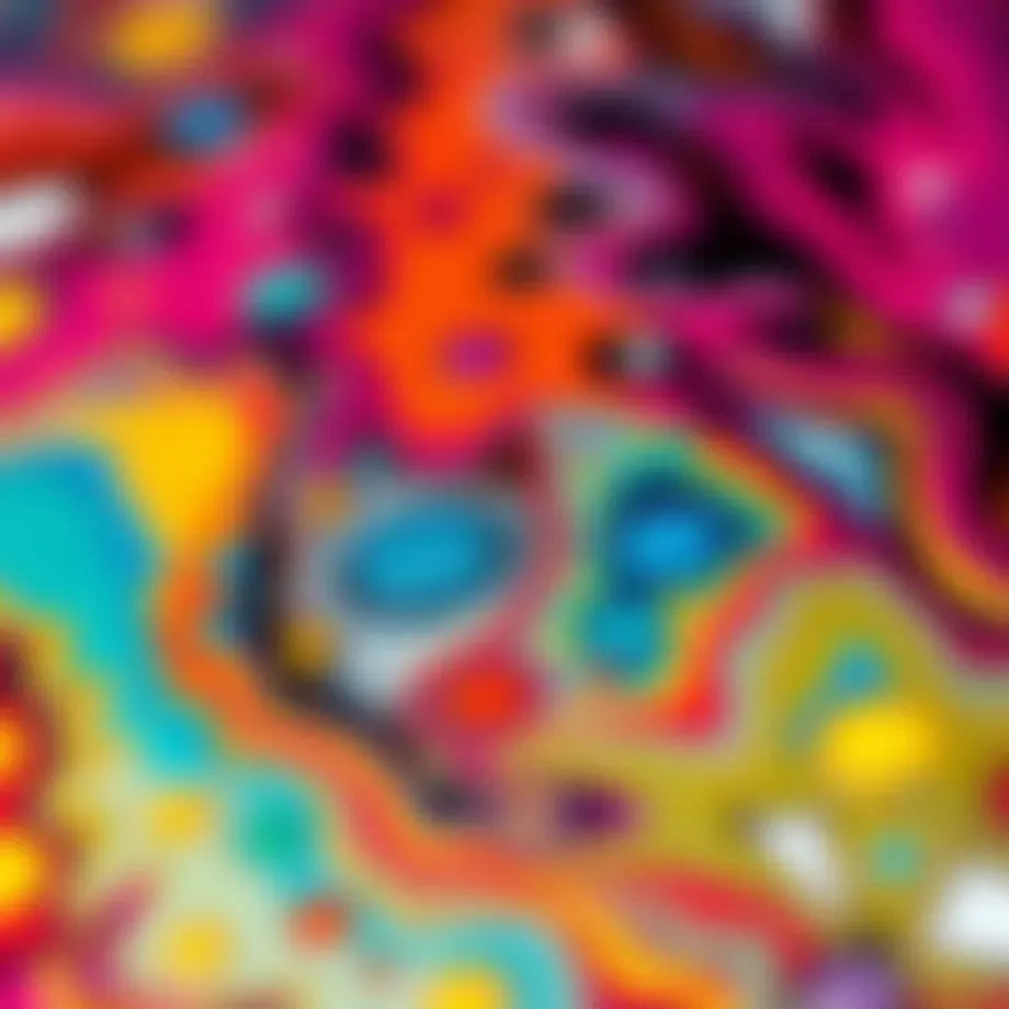 Close-up view of a vibrant epoxy resin art piece with abstract patterns
