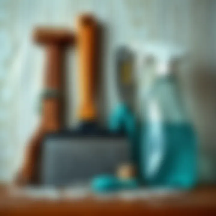 Wallpaper Removal Tools Essential tools lined up for wallpaper removal including a scraper and a spray bottle