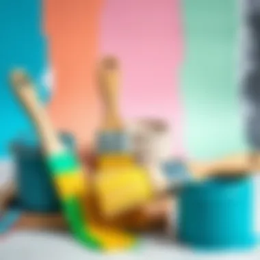 A selection of paint colors and brushes for creative furniture upcycling