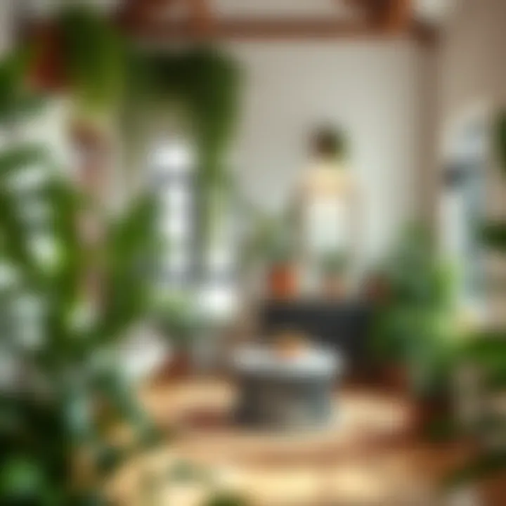 A peaceful indoor space filled with greenery