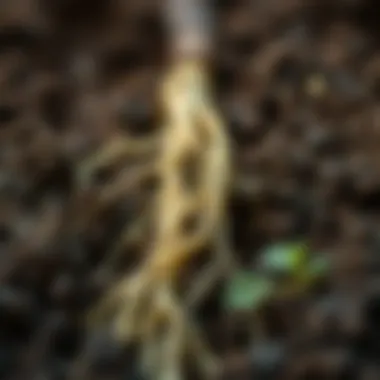 A close-up of moist soil with delicate roots