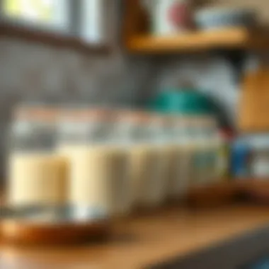 Yogurt Fermentation Setup Fermentation jars lined up on a countertop