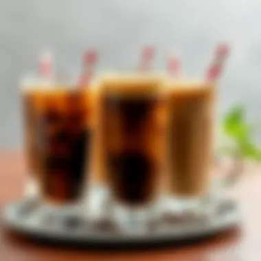 A variety of cold coffee drinks arranged artistically