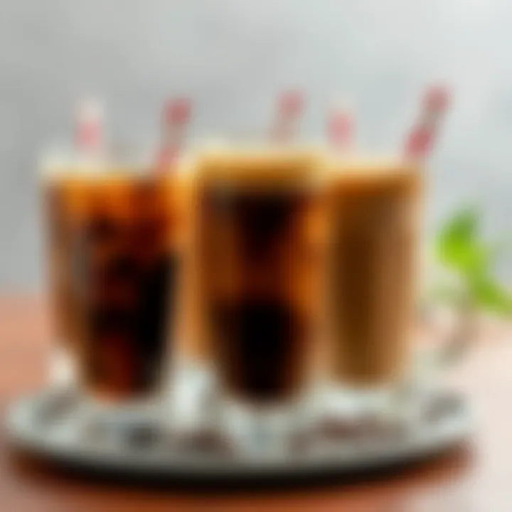 A variety of cold coffee drinks arranged artistically