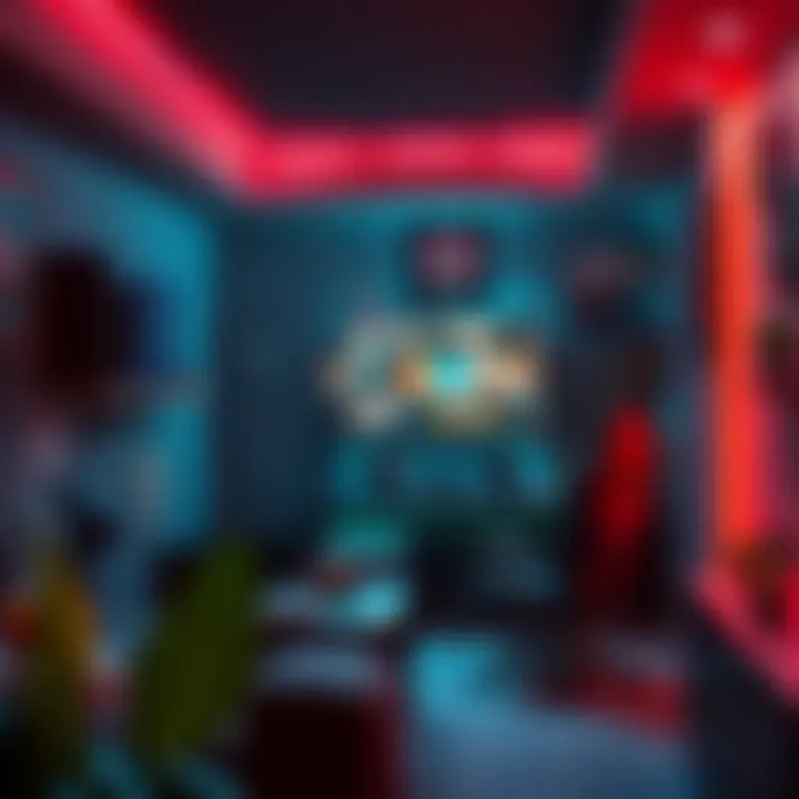 Cozy and stylish gaming area with ambient lighting and decor