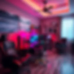 A stylish gamer room setup with RGB lighting and ergonomic furniture