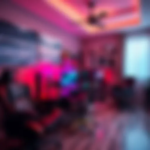 A stylish gamer room setup with RGB lighting and ergonomic furniture