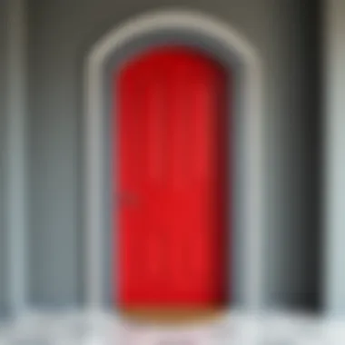 A stylish gray wall with a contrasting bold door color