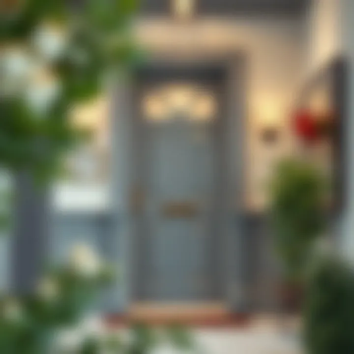 A chic entryway highlighting the impact of door color with gray paint