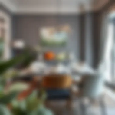 Chic dining area featuring grey and cream elements